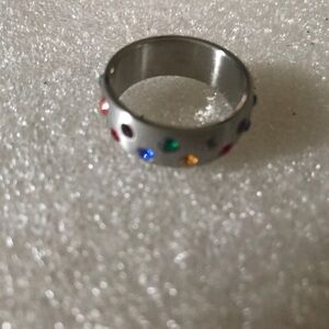 Multicolor Crystal Accent Stainless Steel Women’s Ring